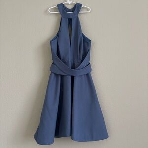 New C/Meo Collective Chambray ruffle take me over mini dress fit flare small S